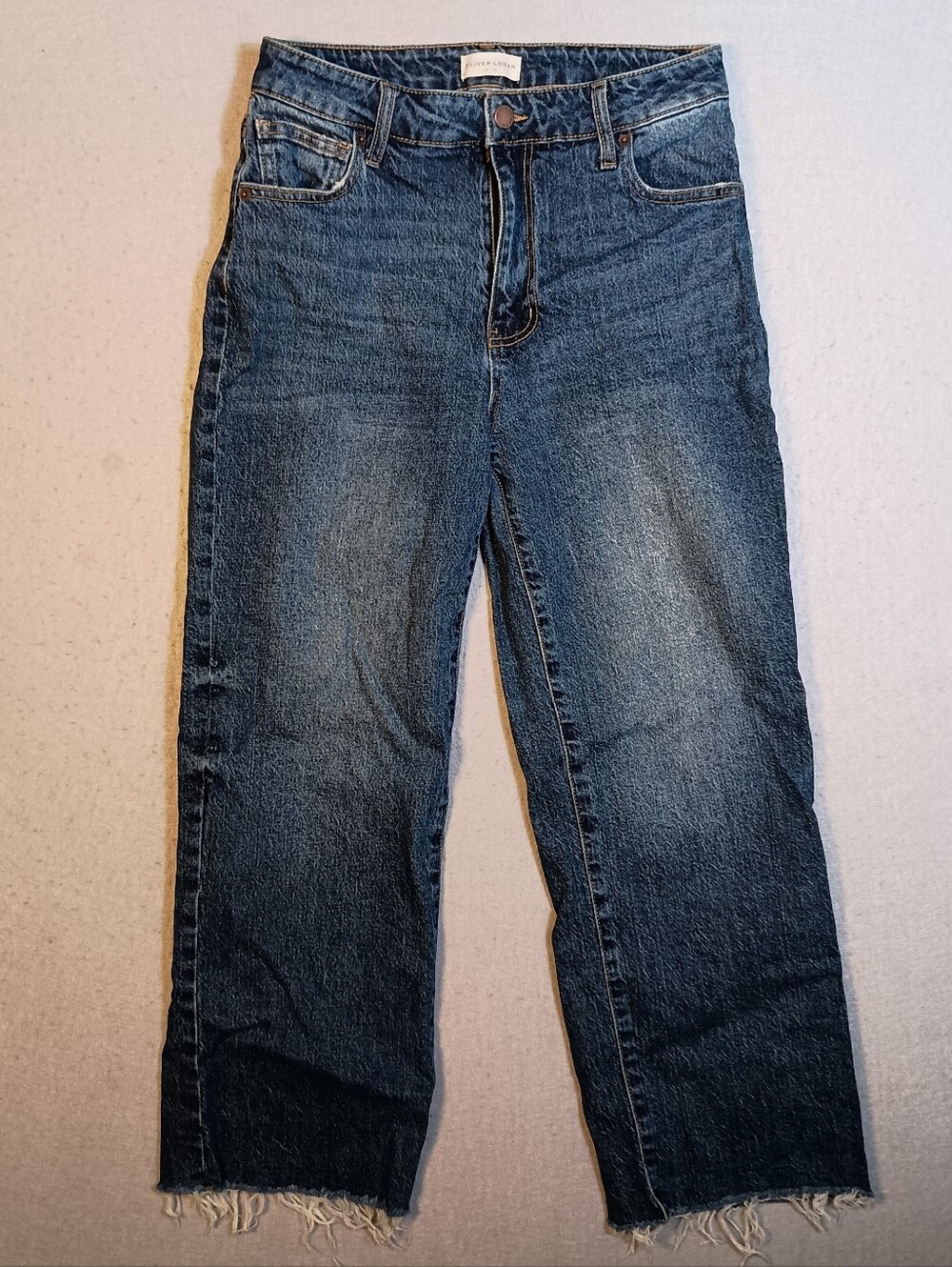 Oliver Logan Grunge Frayed Hem Distressed High Rise 28x26 Straight Leg Jeans